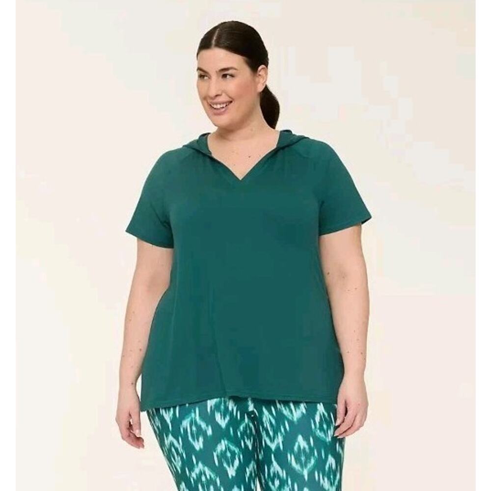 Lane Bryant LIVI Teal Green Short Sleeve Hoodie Active Shirt